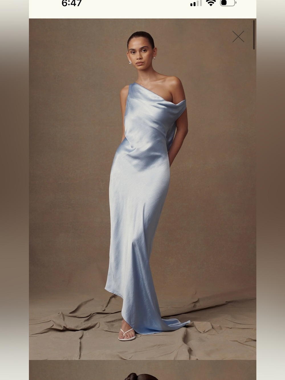 Meshki One-Shoulder Satin Slip Dress in Pale Blue